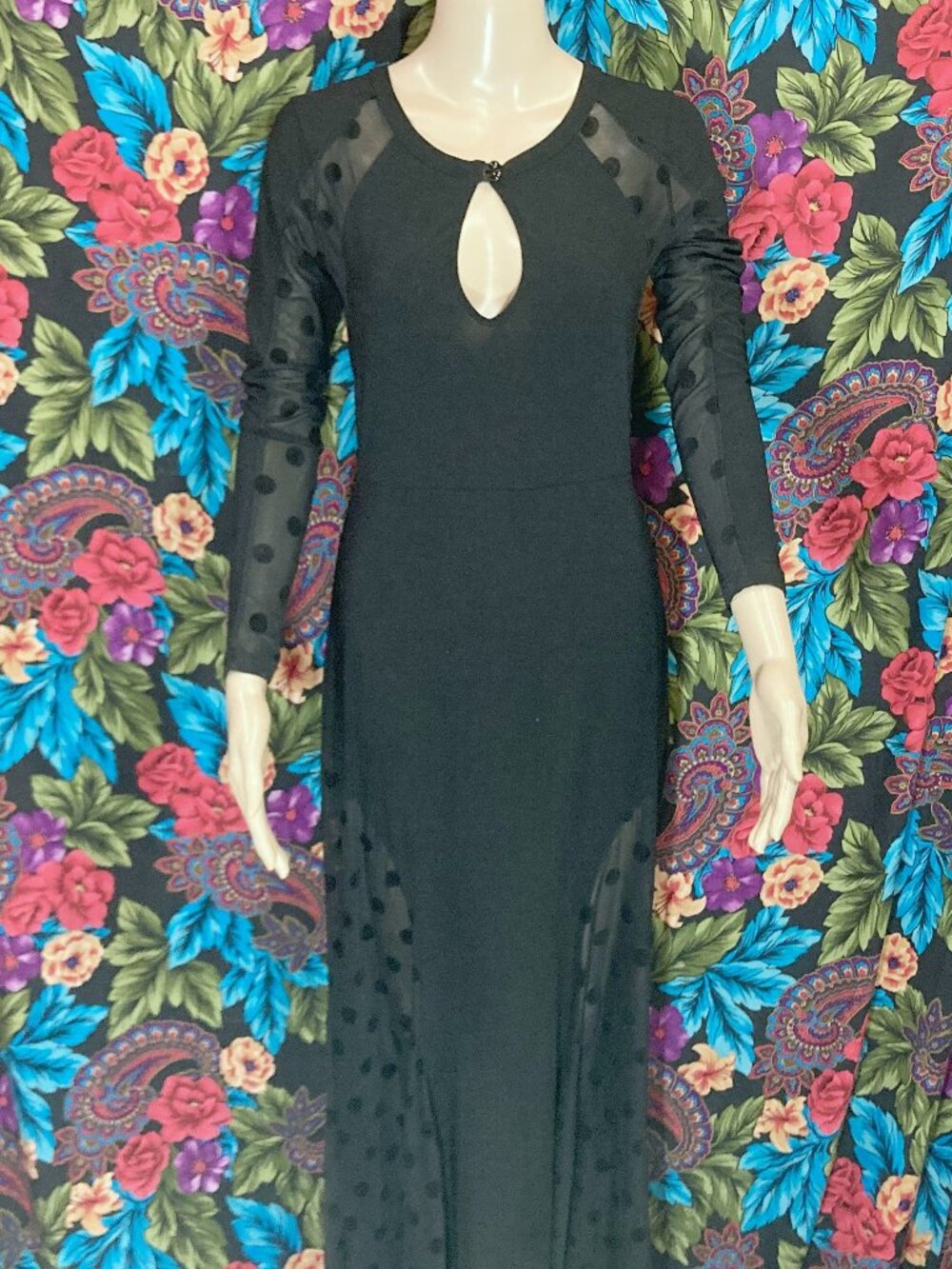 WOMEN'S MIUSOL MAXI DRESS SHEER BACK POLKA DOTS WOMEN'S SIZE SMALL